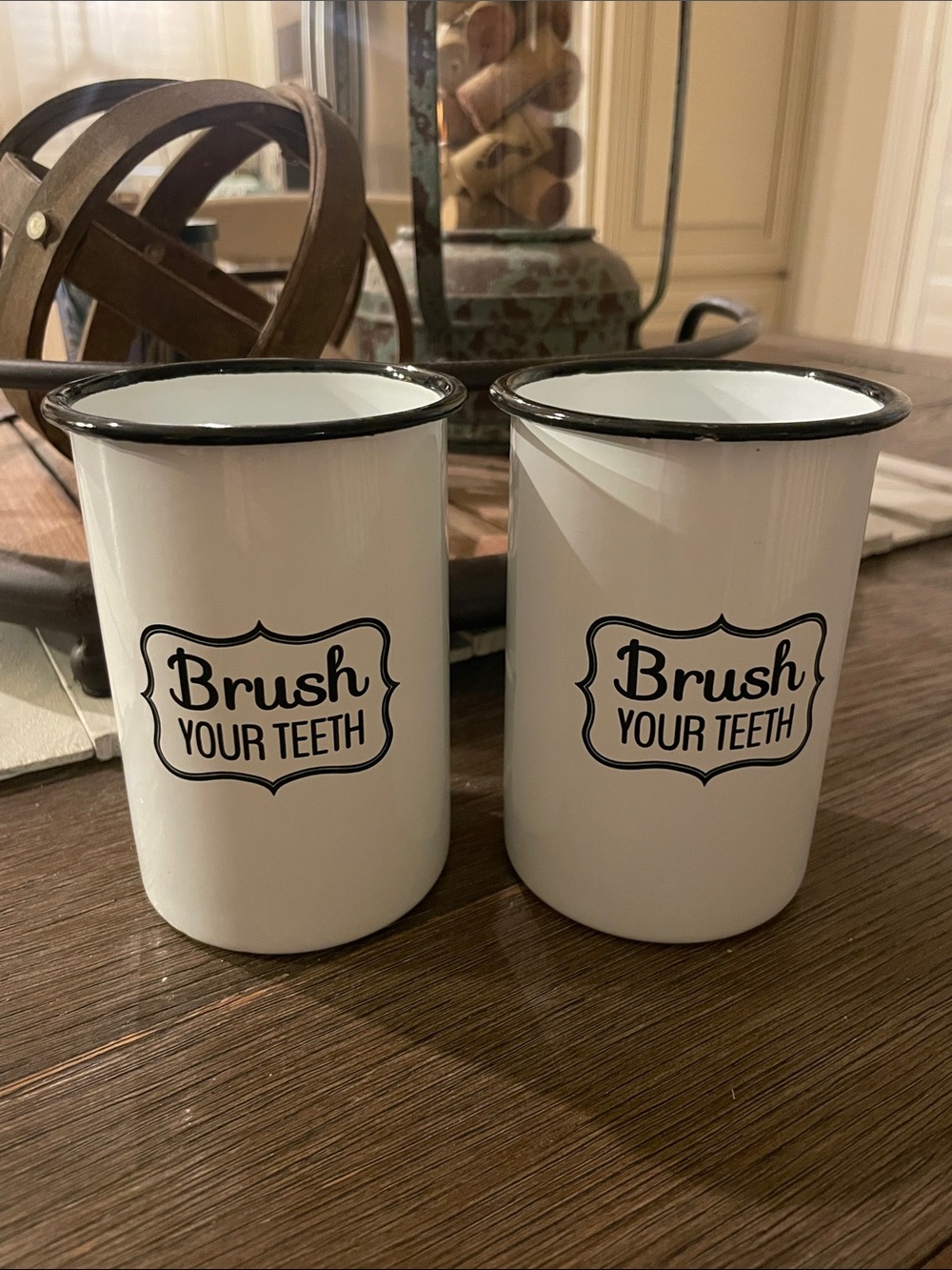 Brush Your Teeth White Enamel Tumbler - Set of 2